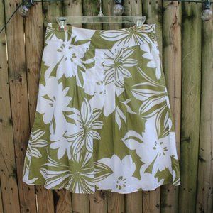 Ann Taylor A-Line White & Green Floral Skirt Size 2